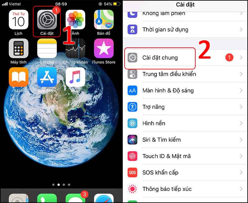 Chọn Cài đặt > Chọn Cài đặt chung.